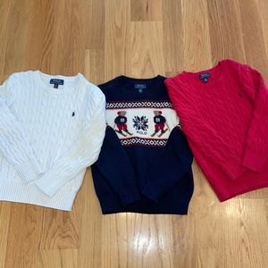 Christmas bundle of 3 little boys polo sweaters!! In great condition sizes 7/8!
